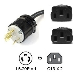 L5-20P to 2x C13 Y Splitter Power Cord