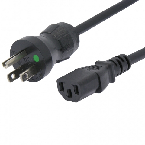 Hospital Grade Power Cord C13 TO 5-15P 15Amp/14AWG Green Dot 25 Feet