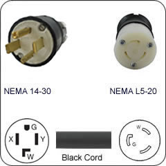 Plug Adapter Nema 14 30 Plug To L5 Connector 1 Foot Cord Cables Com