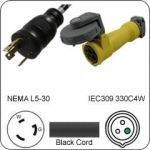 Plug Adapter NEMA L5-30 Plug to 330C4W Connector 1 Foot Cord