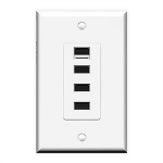 AC Wall Outlet With 4 Built-in USB Ports- White